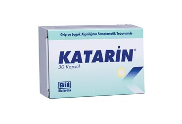 Parasetamol kombinasyon içeren kapsül: KATARIN 250 MG/100 MG/2 MG 30 KAPSUL ambalajı. Üretici: BİOFARMA İLAÇ SANAYİ VE TİCARET A.Ş.
