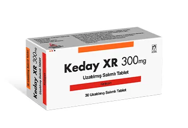 KEDAY XR 300 MG UZATILMIS SALIMLI 30 TABLET kutu fotoğrafı, tablet formunda ketiapin içerir. Üretici: NOBEL İLAÇ SAN. VE TİC. A.Ş.