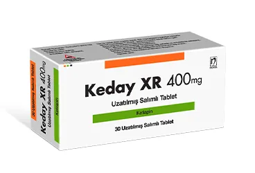KEDAY XR 400 MG UZATILMIS SALIMLI 30 TABLET kutusu, tablet formunda ketiapin içerir. Üretici: NOBEL İLAÇ SAN. VE TİC. A.Ş.