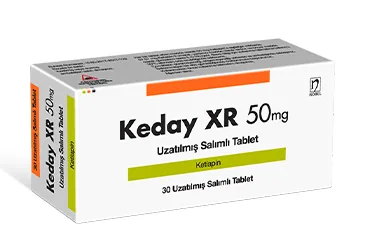 KEDAY XR 50 MG UZATILMIS SALIMLI 30 TABLET (ketiapin) ürün ambalajı, tablet. Üretici: NOBEL İLAÇ SAN. VE TİC. A.Ş.