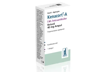 Triamsinolon asetonat içeren süspansiyon: KENACORT-A 40 MG DEGISTIRILMIS SALIMLI I.M. INTRAARTIKULER ENJEKSIYONLUK SUSPANSIYON (1 AMPUL) ambalajı. Üretici: DEVA HOLDİNG ANONİM ŞİRKETİ.