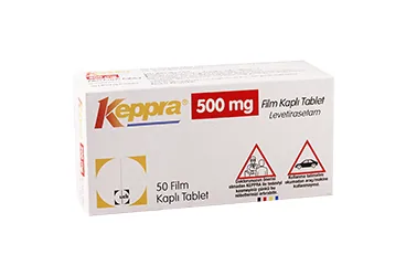 KEPPRA 500 MG 50 FİLM TABLET (levetirasetam) kutusu, film kaplı tablet. Üretici: UCB PHARMA A.Ş.