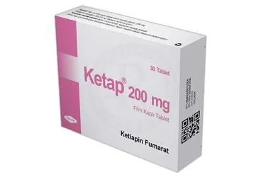 KETAP 200 MG 30 FILM KAPLI TABLET (ketiapin) ürün ambalajı, film kaplı tablet. Üretici: HELBA İLAÇ İÇ VE DIŞ SANAYİ TİCARET ANONİM ŞİRKETİ.