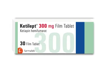 KETILEPT 300 MG 30 FILM TABLET (ketiapin) kutu fotoğrafı, film kaplı tablet. Üretici: FARMA-TEK İLAÇ SANAYİ VE TİCARET A.Ş.