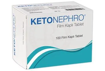 KETONEPHRO FILM KAPLI TABLET (100 TABLET) kutu fotoğrafı, film kaplı tablet formunda esansiyel aminoasitler içerir. Üretici: DİNÇSA İLAÇ SAN. VE TİC. A.Ş.
