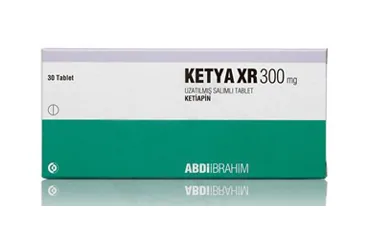 KETYA XR 300 MG UZATILMIS SALIMLI 30 TABLET kutu fotoğrafı, tablet formunda ketiapin içerir. Üretici: ABDİ İBRAHİM İLAÇ SANAYİ VE TİCARET A.Ş.