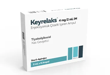 KEYRELAKS 4 MG/2 ML IM ENJEKSIYONLUK COZELTI kutu fotoğrafı. Tiyokolşikosid içeren çözelti. Üretici: MENTA PHARMA İLAÇ SANAYİ VE TİCARET ANONİM ŞİRKETİ.