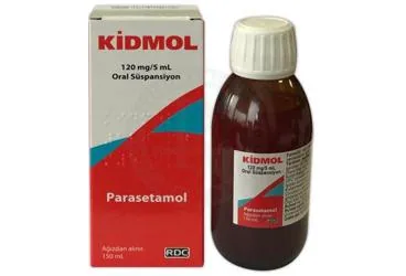 KIDMOL 120 MG/5 ML ORAL SUSPANSIYON (150 ML SISE) kutusu. Parasetamol içeren oral süspansiyon. Üretici: RDC İLAÇ ARAŞTIRMA VE GELİŞTİRME SANAYİ ANONİM ŞİRKETİ.