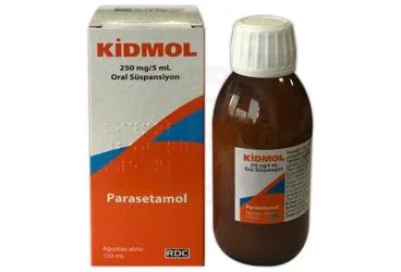 KIDMOL 250 MG / 5 ML ORAL SUSPANSIYON (150 ML) ürün ambalajı. Parasetamol içeren oral süspansiyon. Üretici: RDC İLAÇ ARAŞTIRMA VE GELİŞTİRME SANAYİ ANONİM ŞİRKETİ.