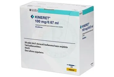 KINERET 100 MG/ 0.67 ML ENJEKSIYONLUK COZELTI ICEREN KULLANIMA HAZIR ENJEKTOR (28 ENJEKTOR) ürün ambalajı, çözelti formunda anakinra içerir. Üretici: PROCEUTİCA İLAÇ PAZARLAMA VE DANIŞMANLIK ANONİM ŞİRKETİ.
