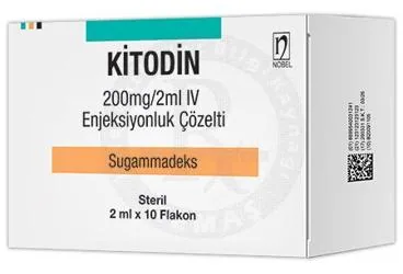 KITODIN 200 MG/2 ML IV ENJEKSIYONLUK COZELTI (10 FLAKON) ürün ambalajı, çözelti formunda sugammadeks içerir. Üretici: NOBEL İLAÇ SAN. VE TİC. A.Ş.