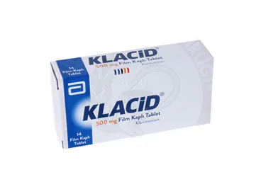 KLACID 500 MG FILM KAPLI TABLET (14 TABLET) (klaritromisin) ambalajı, film kaplı tablet. Üretici: ABBOTT LABORATUARLARI İTHALAT İHRACAT VE TİCARET LİMİTED ŞİRKETİ.