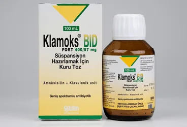 KLAMOKS BID 400/57 SUSPANSIYON HAZIRLAMAK İÇİN KURU TOZ 100 ML kutu fotoğrafı, süspansiyon formunda amoksisilin + klavulanik asit içerir. Üretici: BİLİM İLAÇ SANAYİİ VE TİCARET A.Ş.