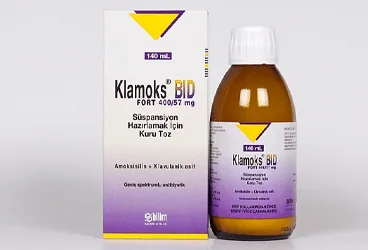 KLAMOKS BID FORT 400/57 SUSPANSIYON HAZIRLAMAK ICIN KURU TOZ 140 ML (amoksisilin + klavulanik asit) ambalajı, süspansiyon. Üretici: BİLİM İLAÇ SANAYİİ VE TİCARET A.Ş.