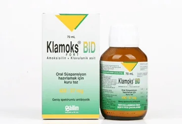 Amoksisilin + klavulanik asit içeren süspansiyon: KLAMOKS BID FORT 70 ML SUSPANSIYON kutu fotoğrafı. Üretici: BİLİM İLAÇ SANAYİİ VE TİCARET A.Ş.