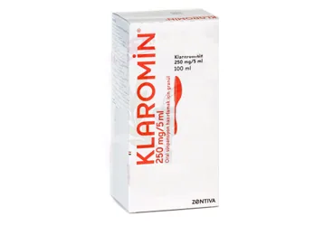KLAROMIN 250 MG 100 ML SUSPANSIYON kutu fotoğrafı. Klaritromisin içeren süspansiyon. Üretici: AVİXA İLAÇ SANAYİ VE TİCARET ANONİM ŞİRKETİ.