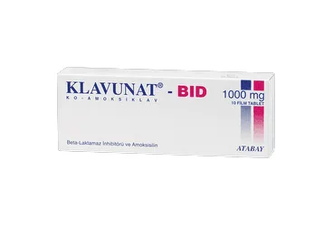 KLAVUNAT BID 1GR 10 TABLET ambalajı, tablet formunda amoksisilin + klavulanik asit içerir. Üretici: ATABAY KİMYA SANAYİ VE TİC. A.Ş.