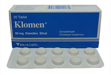 Klomifen sitrat içeren tablet: KLOMEN 50 MG 10 TABLET ambalajı. Üretici: KOÇAK FARMA İLAÇ VE KİMYA SANAYİ A.Ş.