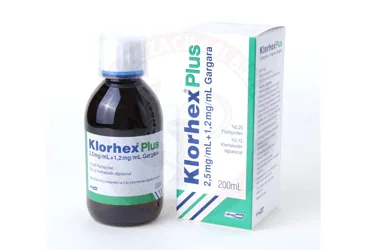 KLORHEX PLUS 2.5 MG/ML + 1.2 MG/ML GARGARA, 200 ML kutusu. Etkin maddesi flurbiprofen +  klorheksidin. Üretici: DROGSAN İLAÇLARI SAN. VE TİC. A.Ş.