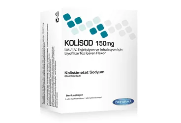 KOLISOD 150 MG IM/IV ENJ. VE INHALASYON ICIN LIYOFILIZE TOZ ICEREN FLAKON kutusu. Kolistin içeren inhalasyon aerosolü. Üretici: VEM İLAÇ SAN. VE TİC. ANONİM ŞİRKETİ.