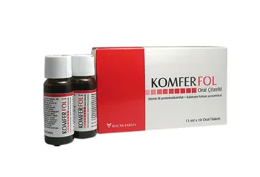 KOMFER FOL 40 MG/185 MCG ORAL COZELTI (10 FLAKON) (ferric proteinsuccinylate + folik asit) kutu fotoğrafı, çözelti. Üretici: KOÇAK FARMA İLAÇ VE KİMYA SANAYİ A.Ş.
