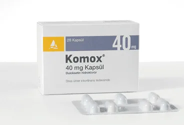 Duloksetin içeren kapsül: KOMOX 40 MG GASTRO-REZISTAN SERT KAPSUL (28 KAPSUL) kutu fotoğrafı. Üretici: SANTA FARMA İLAÇ SAN. A.Ş.
