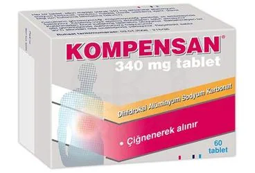 KOMPENSAN 60 TABLET ambalajı. Antiasit kombinasyonlar içeren tablet. Üretici: JNTL TURKEY TÜKETİCİ SAĞLIĞI LİMİTED ŞİRKETİ.