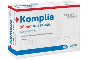 KOMPLIA 10 MG SERT KAPSUL (21 ADET) (lenalidomid) ürün ambalajı, kapsül. Üretici: TURGUT İLAÇLARI A.Ş.
