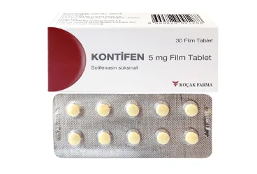 KONTIFEN 5 MG 30 FILM TABLET (solifenasin süksinat) ürün ambalajı, film kaplı tablet. Üretici: KOÇAK FARMA İLAÇ VE KİMYA SANAYİ A.Ş.