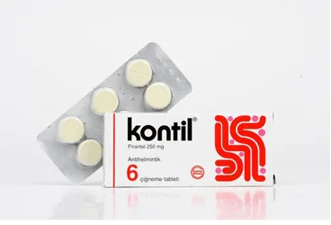 KONTIL 250 MG 6 TABLET ambalajı. Pirantel pamoat içeren tablet. Üretici: HÜSNÜ ARSAN İLAÇLARI A.Ş.