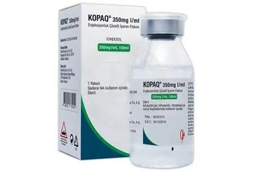 KOPAQ 350 MG/ML 100 ML ENJENKSIYONLUK COZELTI ICEREN FLAKON ürün ambalajı. Ioheksol içeren çözelti. Üretici: KOÇSEL İLAÇ SANAYİ VE TİCARET ANONİM ŞİRKETİ.