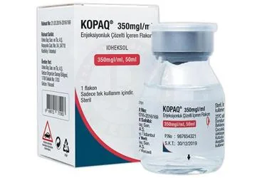 KOPAQ 350 MG/ML 50 ML ENJENKSIYONLUK COZELTI ICEREN FLAKON kutu fotoğrafı, çözelti formunda ioheksol içerir. Üretici: KOÇSEL İLAÇ SANAYİ VE TİCARET ANONİM ŞİRKETİ.