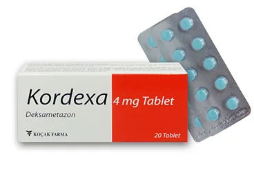 KORDEXA 4 MG 20 TABLET kutu fotoğrafı. Deksametazon içeren tablet. Üretici: KOÇAK FARMA İLAÇ VE KİMYA SANAYİ A.Ş.