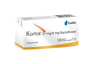 KORTOS 27 MG/ 5 MG 10 SUPOZITUAR kutu fotoğrafı, supozituvar formunda hidrokortizon asetat kombinasyonları -anal içerir. Üretici: EXELTİS İLAÇ SANAYİİ VE TİCARET ANONİM ŞİRKETİ.