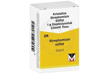 Streptomisin sülfat içeren çözelti: KRISTALIZE STREPTOMISIN SULFAT 1 GR ENJEKSIYONLUK COZELTI TOZU (1 FLAKON) kutu fotoğrafı. Üretici: MENARİNİ SAĞLIK VE İLAÇ SANAYİ TİCARET ANONİM ŞİRKETİ.