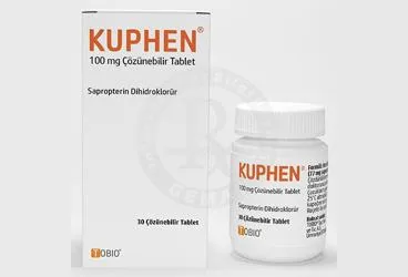 KUPHEN 100 MG COZUNEBILIR TABLET (30 TABLET) ürün ambalajı. Sapropterin içeren tablet. Üretici: TOBIO İLAÇ SANAYİ VE TİCARET ANONİM ŞİRKETİ.