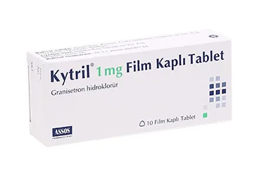 KYTRIL 1 MG 10 TABLET kutusu, tablet formunda granisetron içerir. Üretici: ASSOS İLAÇ KİMYA GIDA ÜRÜNLERİ ÜRETİM VE TİC. A.Ş.