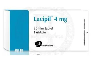 LACIPIL 4 MG 28 TABLET ürün ambalajı. Lacidipin içeren tablet. Üretici: GLAXOSMİTHKLİNE İLAÇLARI SAN. VE TİC. A.Ş.