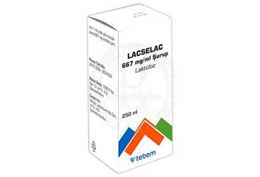 Laktuloz içeren şurup: LACSELAC 667 MG/ML SURUP (250 ML) kutusu. Üretici: TEBEM İLAÇ SANAYİ TURİZM VE TİCARET ANONİM ŞİRKETİ.