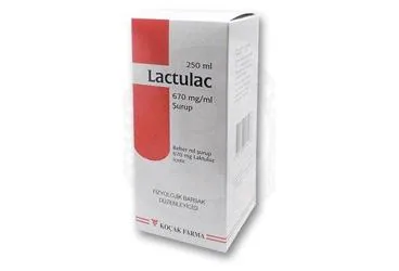 Laktuloz içeren şurup: LACTULAC 670 MG/ML SURUP(250 ML) kutusu. Üretici: KOÇAK FARMA İLAÇ VE KİMYA SANAYİ A.Ş.