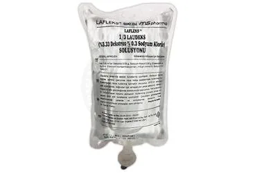 LAFLEKS 1/3 LAUDEKS (%3,33 DEKSTROZ-%0,3 SODYUM KLORUR) SOLUSYONU 500 ML (SETLI) ambalajı. Dekstroz + sodyum klorur içeren solüsyon. Üretici: HAVER TRAKYA İLAÇ SANAYİ VE TİCARET ANONİM ŞİRKETİ.