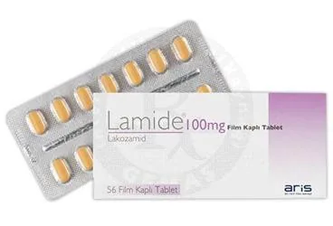 LAMIDE 100 MG 56 FILM KAPLI TABLET kutu fotoğrafı. Lakozamid içeren film kaplı tablet. Üretici: ALİ RAİF İLAÇ SANAYİ A.Ş.