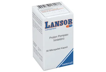 LANSOR 15 MG 30 KAPSÜL kutu fotoğrafı, kapsül formunda lansoprazol içerir. Üretici: SANOVEL İLAÇ SANAYİ VE TİCARET ANONİM ŞİRKETİ.