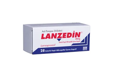 Lansoprazol içeren kapsül: LANZEDIN 30 MG ENTERIK KAPLI MIKROPELLET ICEREN KAPSUL (28 KAPSUL) kutu fotoğrafı. Üretici: BİOFARMA İLAÇ SANAYİ VE TİCARET A.Ş.