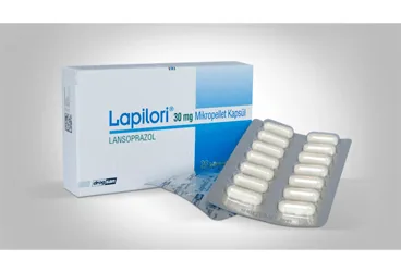 LAPILORI 30 MG 28 MIKROPELLET KAPSUL kutu fotoğrafı, kapsül formunda lansoprazol içerir. Üretici: DROGSAN İLAÇLARI SAN. VE TİC. A.Ş.