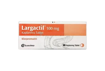 Klorpromazin hidroklorür içeren tablet: LARGACTIL 100 MG KAPLI TABLET (30 TABLET) ürün ambalajı. Üretici: EİP ECZACIBAŞI İLAÇ PAZARLAMA A.Ş.