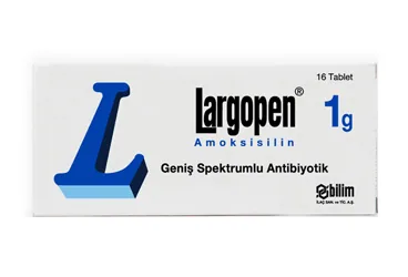 LARGOPEN 1000 MG 1 FLAKON ürün ambalajı. Amoksisilin içeren flakon. Üretici: BİLİM İLAÇ SANAYİİ VE TİCARET A.Ş.