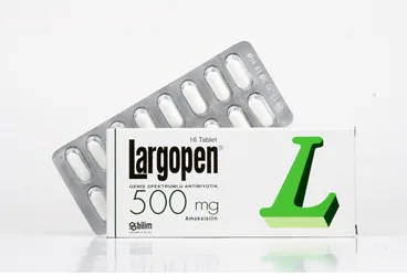 LARGOPEN 500 MG 16 TABLET kutusu. Amoksisilin içeren tablet. Üretici: BİLİM İLAÇ SANAYİİ VE TİCARET A.Ş.