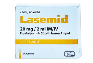 LASEMID 20 MG/2 ML IM/IV ENJ.COZELTI ICEREN 5 AMPUL ambalajı. Furosemid içeren çözelti. Üretici: FARMALAS İLAÇ SAN. VE TİC. LTD. ŞTİ.