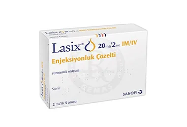 LASIX 20 MG/2 ML 5 AMPUL kutu fotoğrafı, ampul formunda furosemid içerir. Üretici: SANOFİ SAĞLIK ÜRÜNLERİ LTD. ŞTİ.